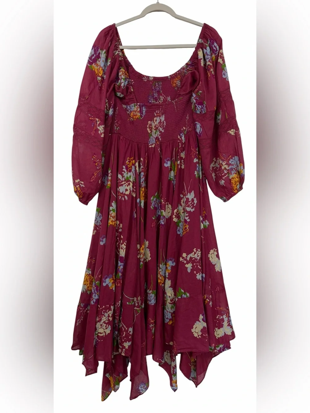 Free People Morning Glory Maxi Dress Floral Garden Handkerchief Hem Medium